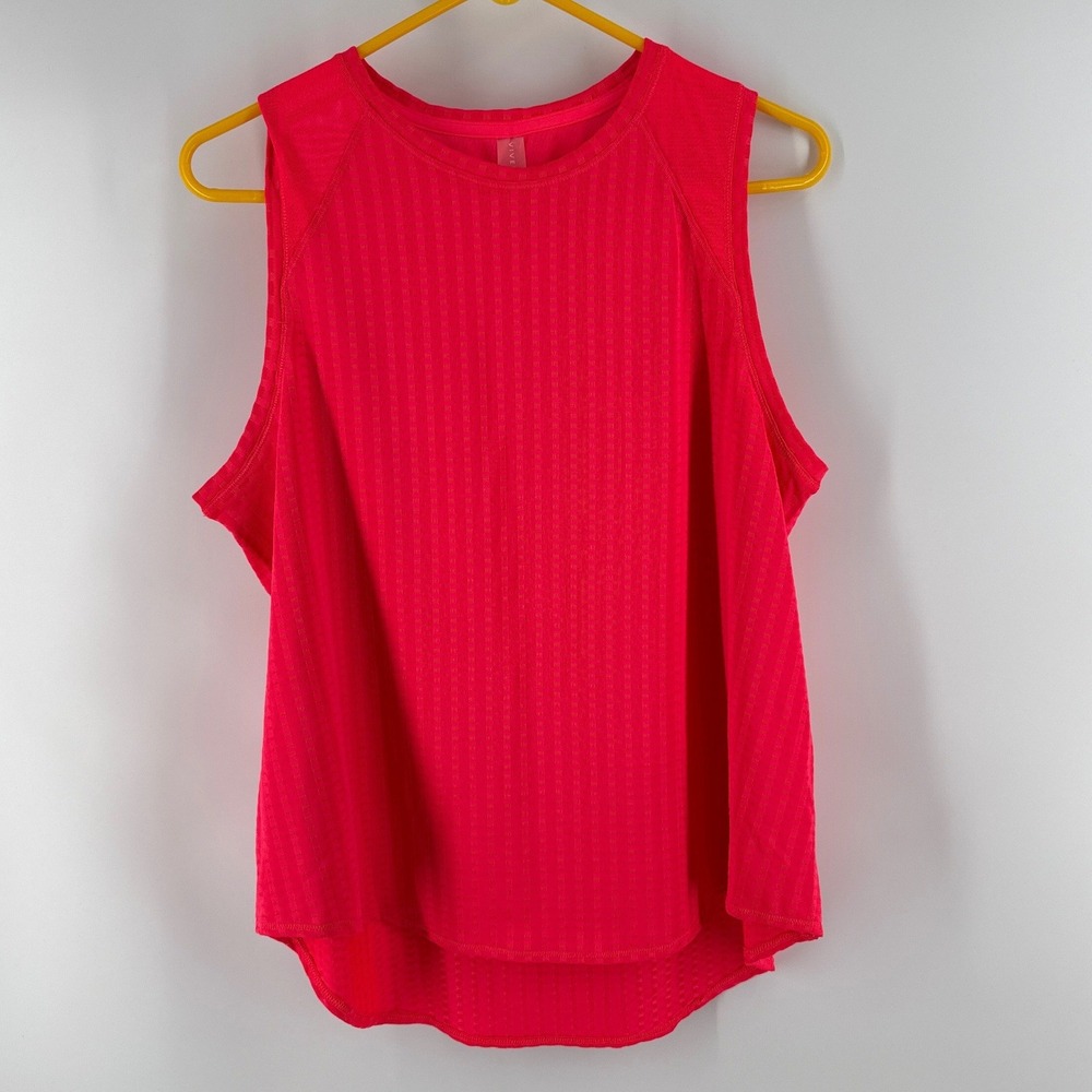 Vively Pink Textured Stripe Active Tank Top Mesh Back High-Low Hem Size L